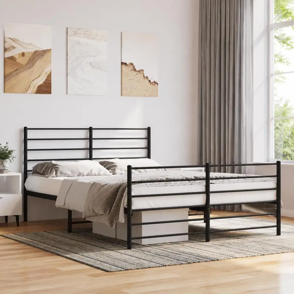 Cadre de lit métallique en acier thermolaqué 140 x 200 cm avec sommier à lattes, pieds centraux, espace de rangement sous le lit, design classique élégant pour chambre principale, studio et logement
