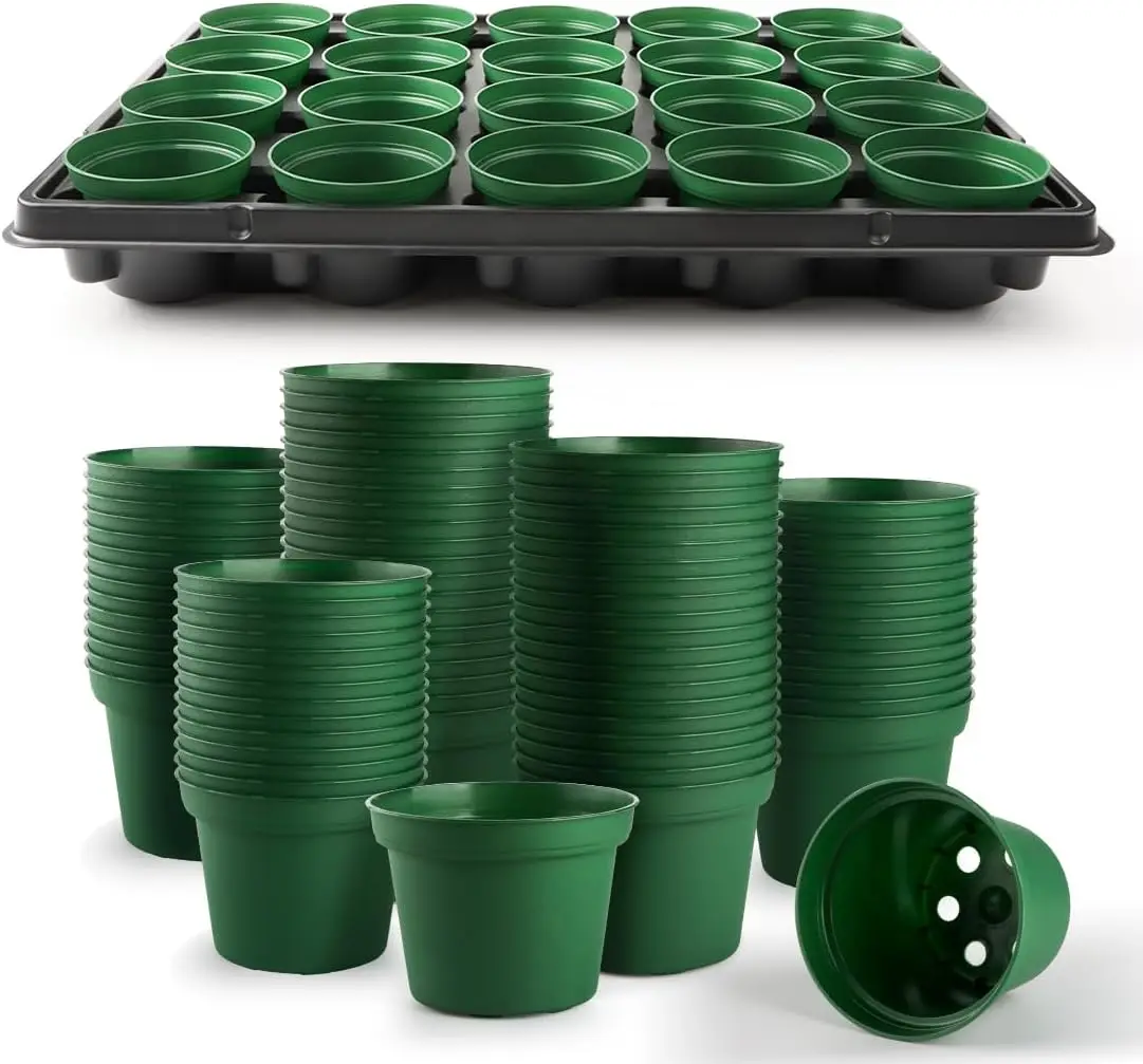 

3 Inch Nursery Pots 100 Pcs with 5 Pcs 20 Cell Nursery Pot Trays, 5 Sets Seed Starting Kit for Seedlings, Propagation an