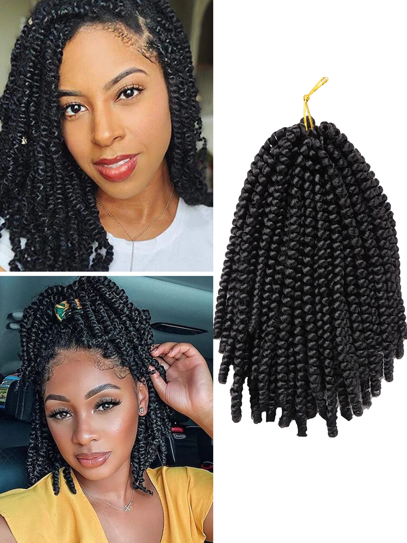 Synthetic Braiding Hair Extensions for Black Women, Spring Twist Hair, Crochet Braids, Ombre Curly Passion, Dreadlocks, 8