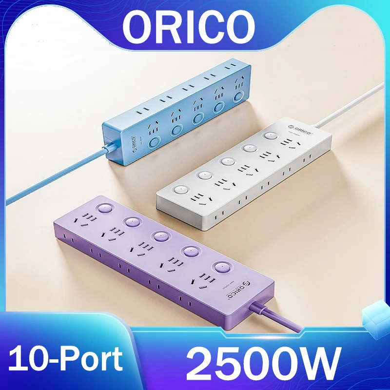 

ORICO 10Ports SUB Control Socket Independent Switch Plug Board Multi Plug 2500w High Power For Home PC Laptop Macbook Mobile