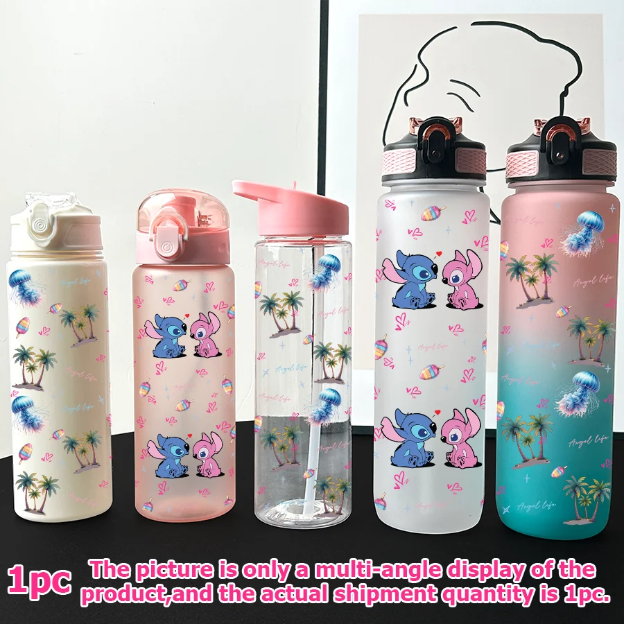 

1Pc Disney,Stitch,Angel Printed 23-32oz Multi-plastic Water Bottle Portable Sports Water Cup Birthday Gift