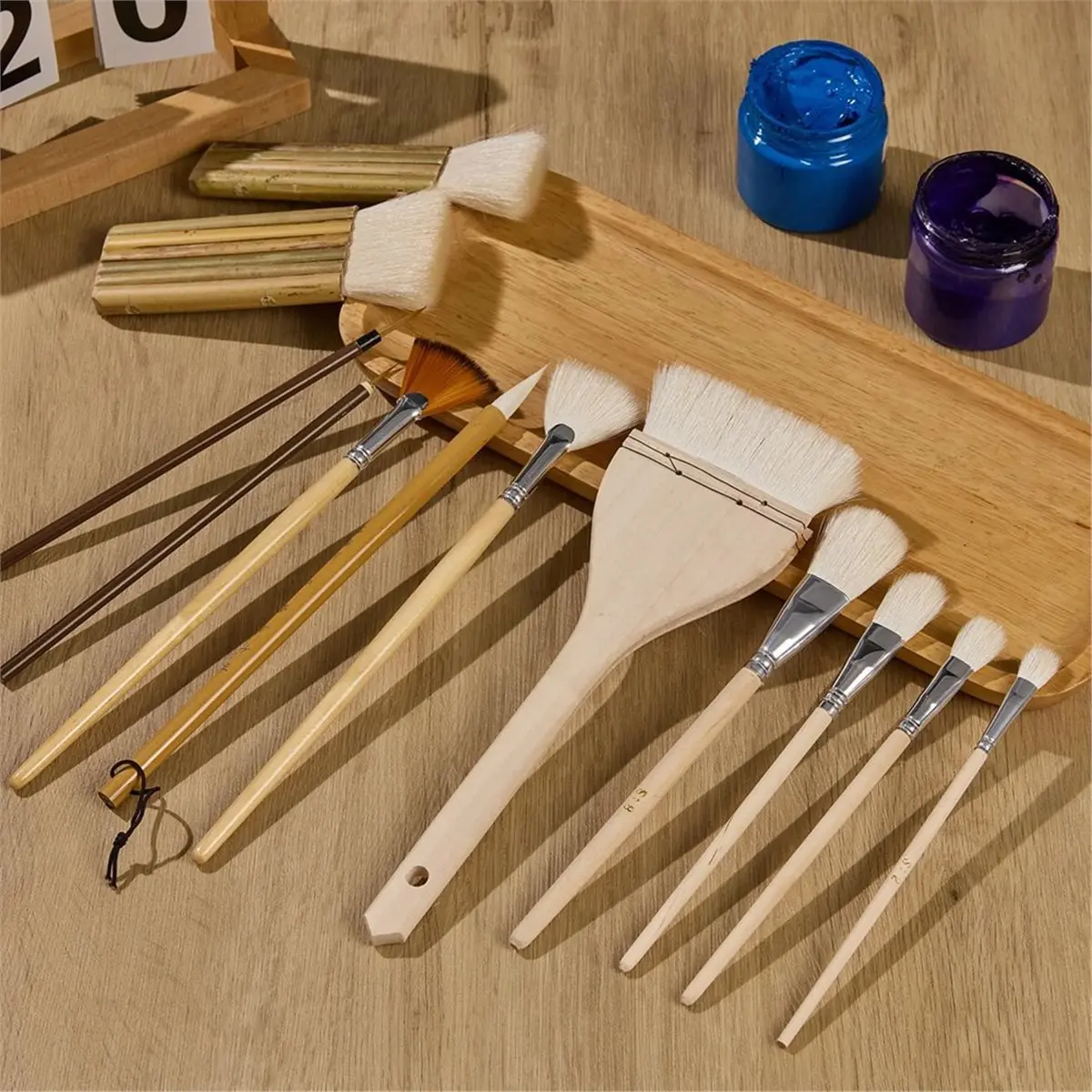 12 PCS Pottery Glaze Brushes Set with Goat Hair & Brush,Professional Soft Bristle for Ceramic, Clay, Acrylic Painting