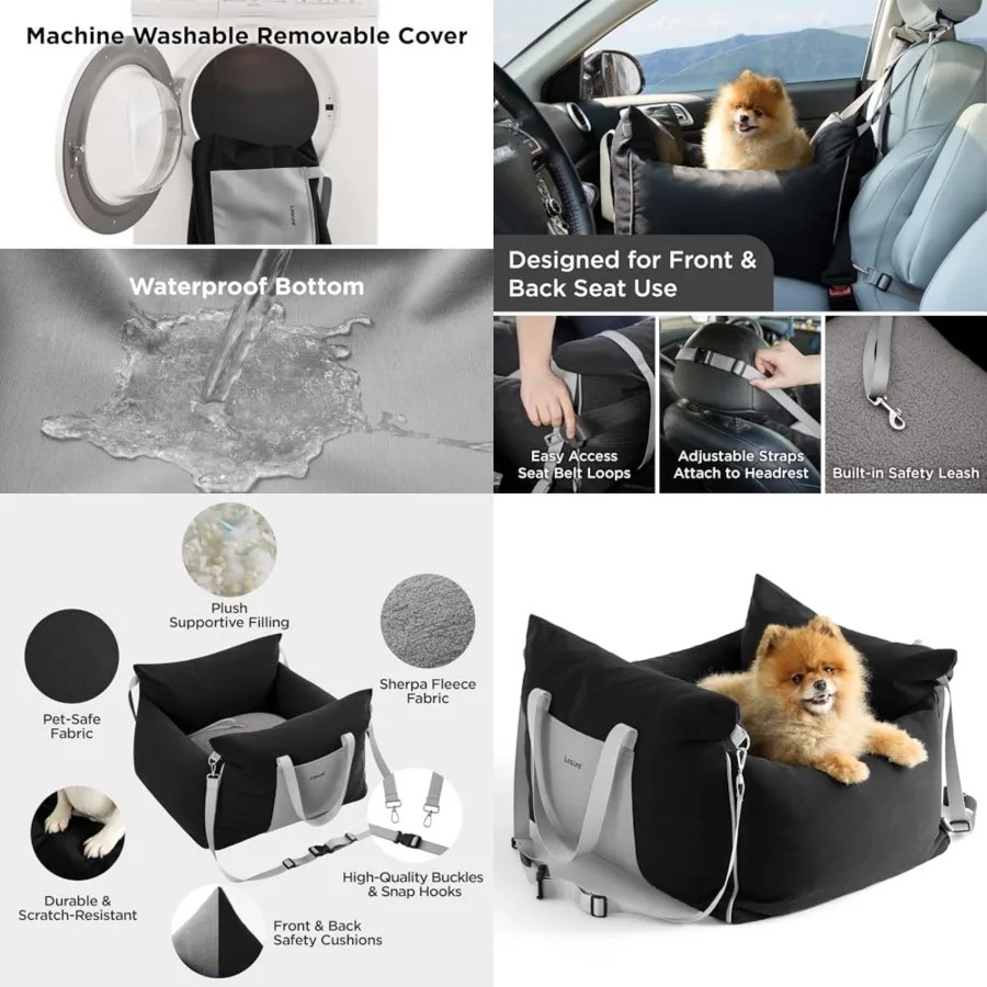

Small Dog Car Seat for Small Dogs - Waterproof Dog Booster Car Seat with Storage Pockets, Clip-On Safety Leash and Thickened Me