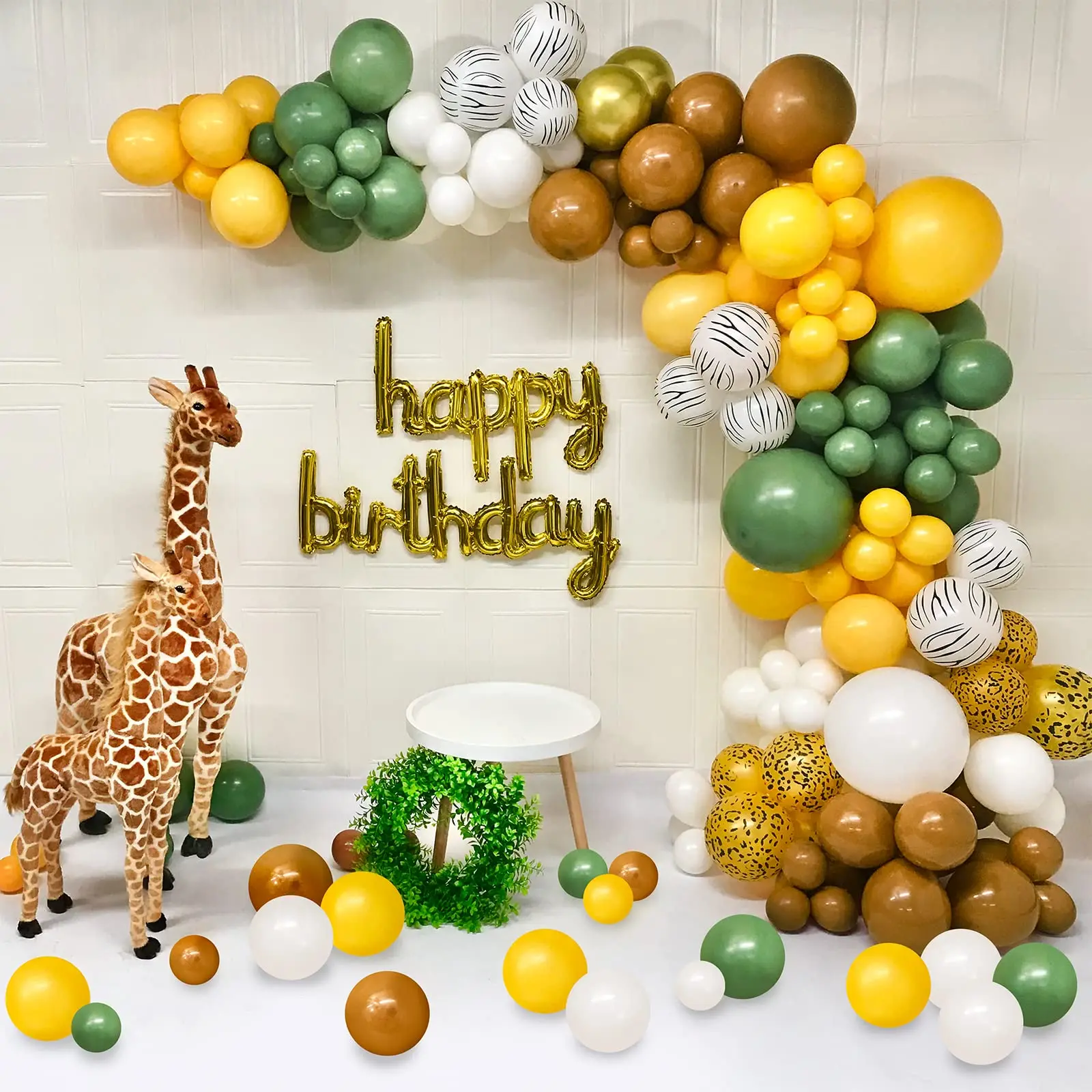 1 Set Jungle Themed Green Wreath Arch Kit Gold Balloons 4D Chrome Foil Ball Party Decorations Wedding Boys Birthday Baby Shower