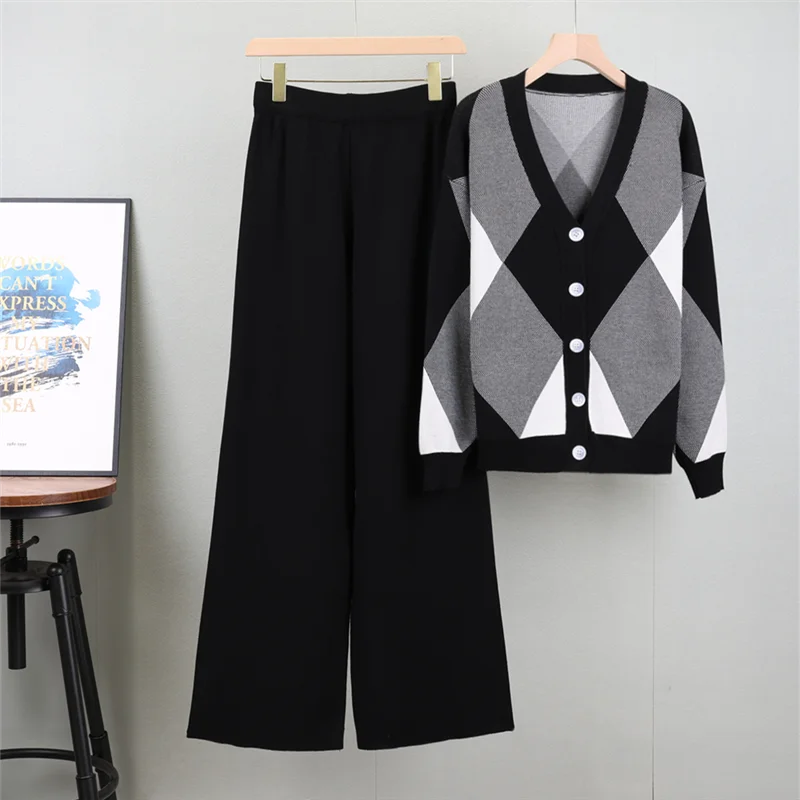Women Sweater Cardigans Pant Set Casual Suits Autumn Winter Knitted Loose Long Sleeve Elegance Tops Elastic Sweaterpants
