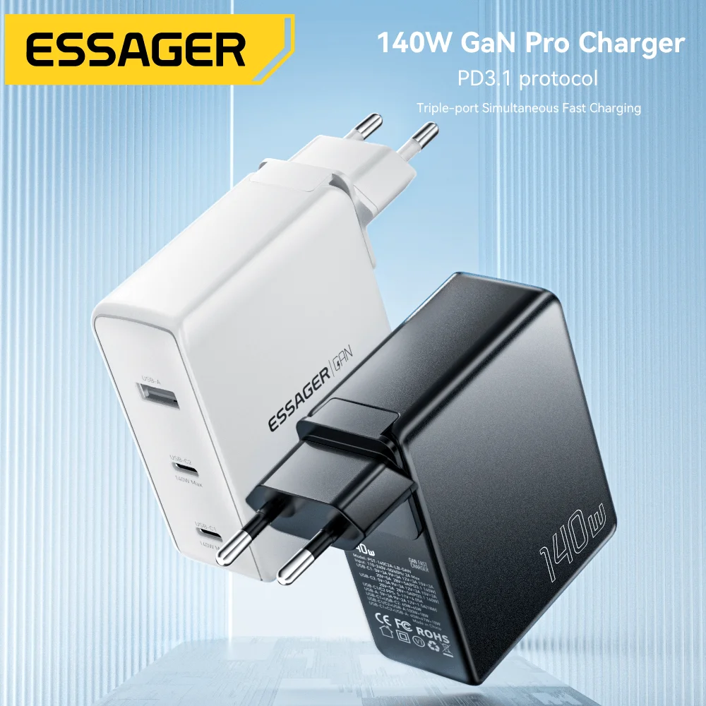 Essager 140W GaN USB Type C Charger Laptop 100W PD Fast Charge For Macbook Air M1 M2 Pro iPhone Samsung 65W Tablet Phone Chagers