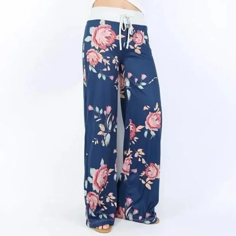 

L-8XL Plus Size Fashion Women's Casual Loose Stretch Printing Long Wide Leg Yoga Pants Drawstring Lounge Pants Pajama Pants