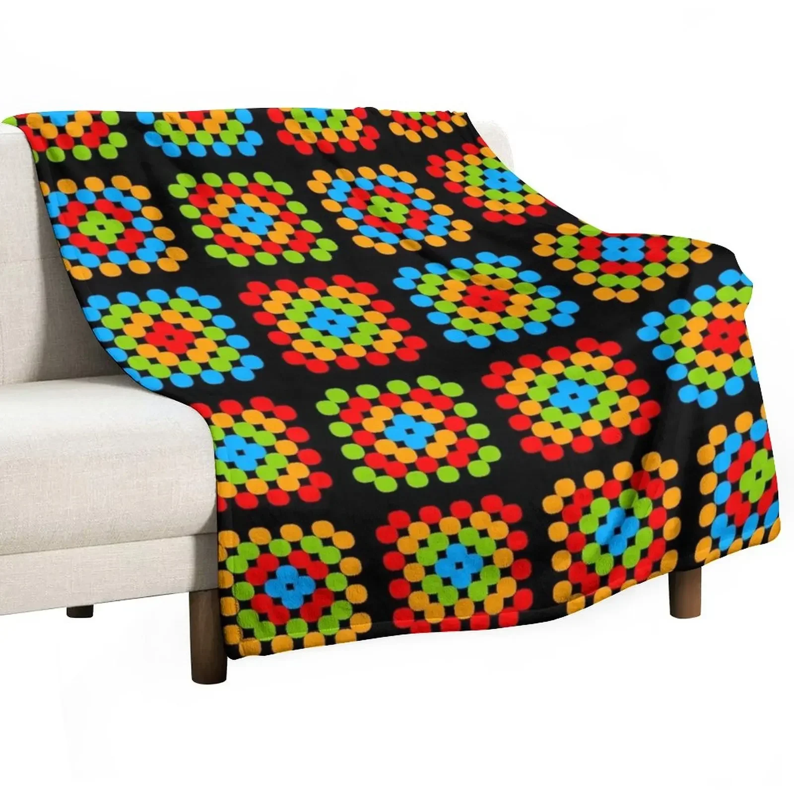 

Granny Squares black background blue orange green Throw Blanket Hairy Decorative Throw Extra Large Throw Blankets