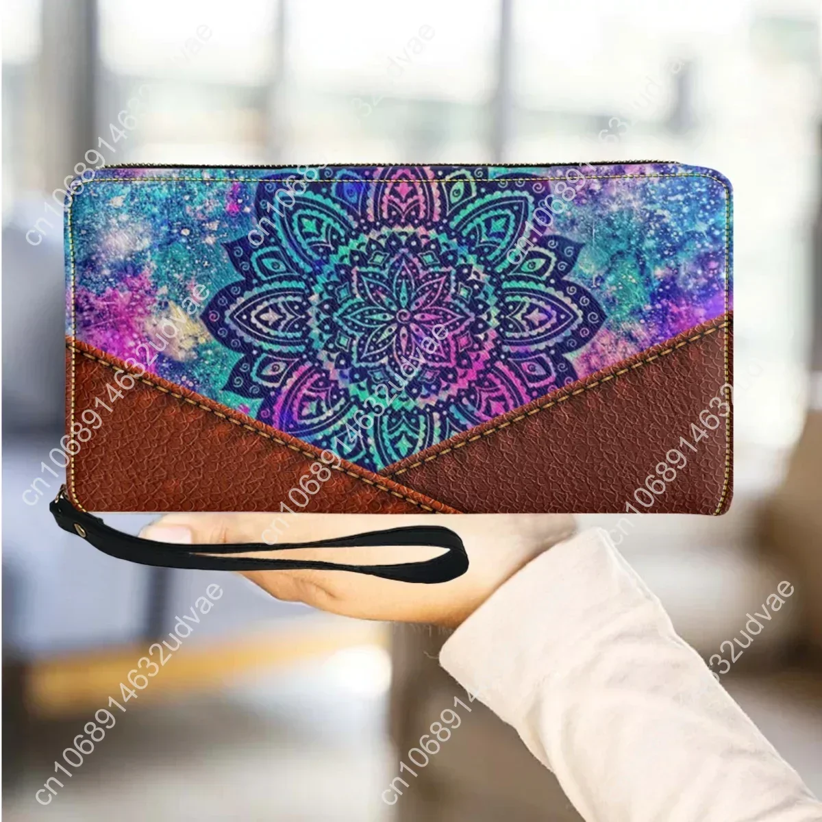 Creatieve Mandala Pu Lederen Portemonnee Lange Polsband Dames Draagbare Muntzak Kaarthouder Mode Reisfeest Kleine Clutch Cadeau