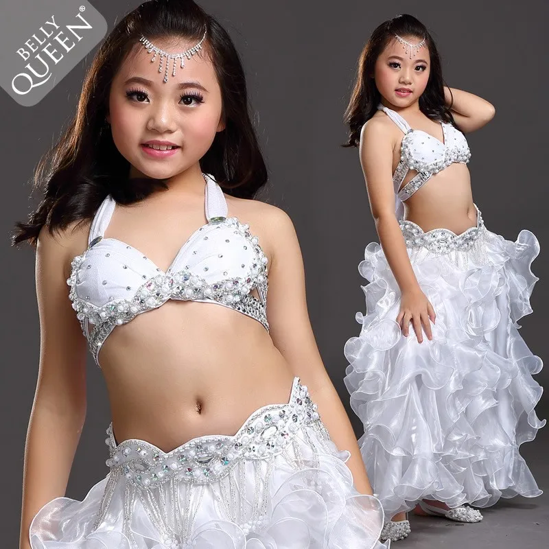 Spersonalizowane nowe stroje do tańca brzucha dla dzieci, zestaw do występów, indyjski strój do tańca dla dziewczynek, sukienka, biustonosz i spódnica.