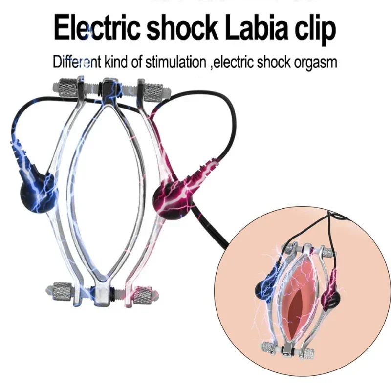 Electric Shock Labia Clip Clitoris Stimulator G-Spot Spreader Clamps Vagina Masturbation Sex Toy for Woman Couples Flirting 18+