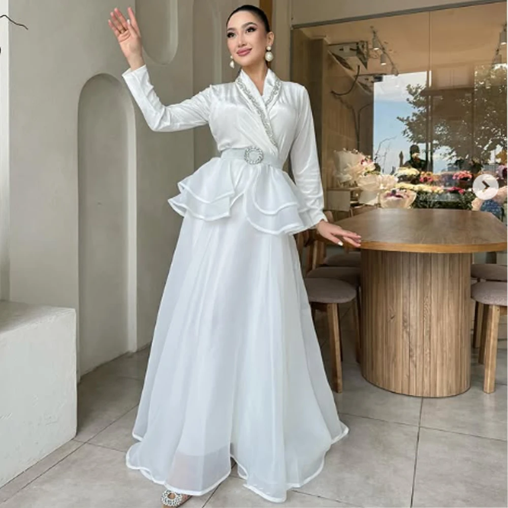 

Customized High quality Classic Exquisite Organza Ruched Sequined Sash Straight V-neck Long Dresses Cocktail Dresses Retro