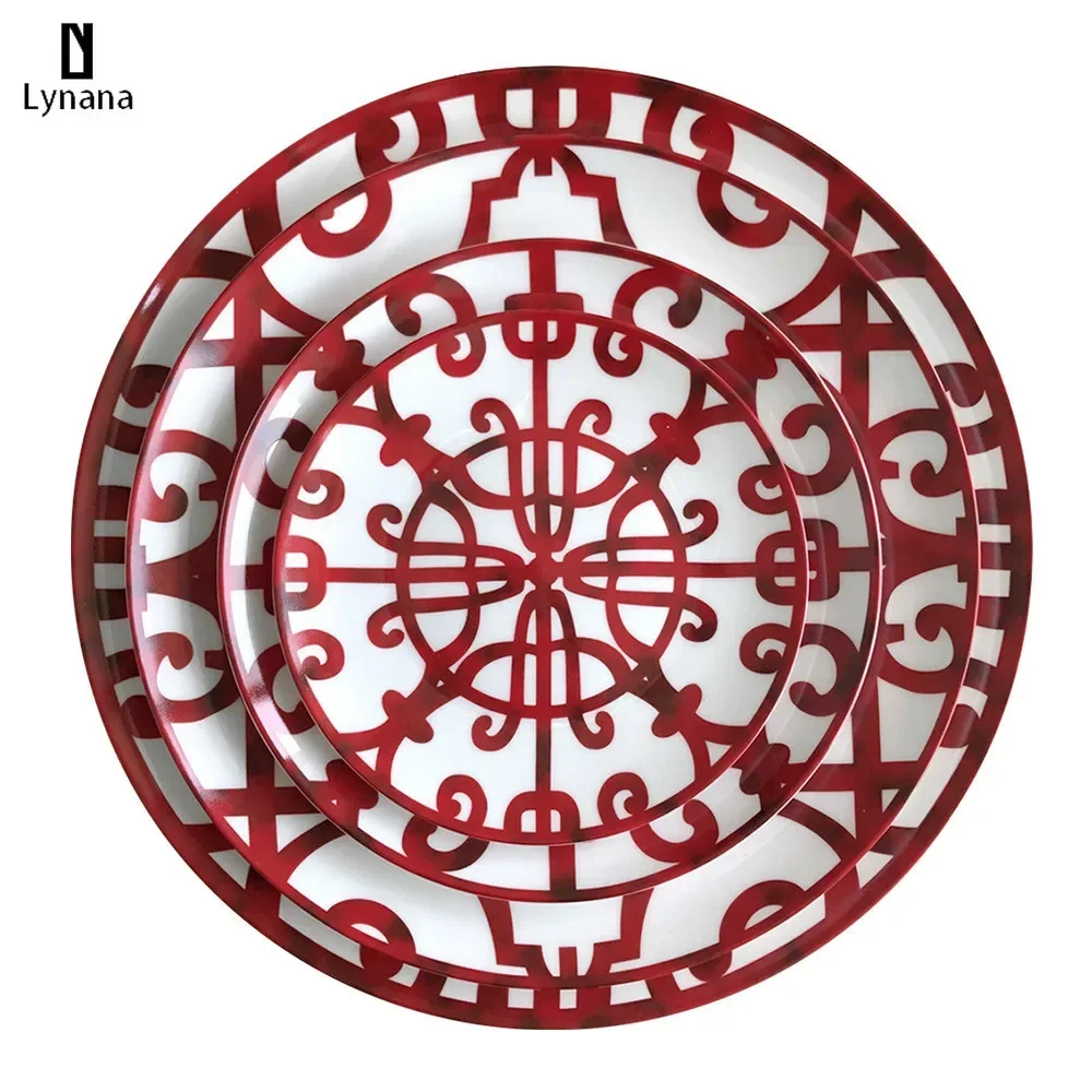 Ceramic Plate Hand-Painted Red Art Creative Round Ins Style Tableware H Dinner Plates Set Charger Plates for Wedding Pasta