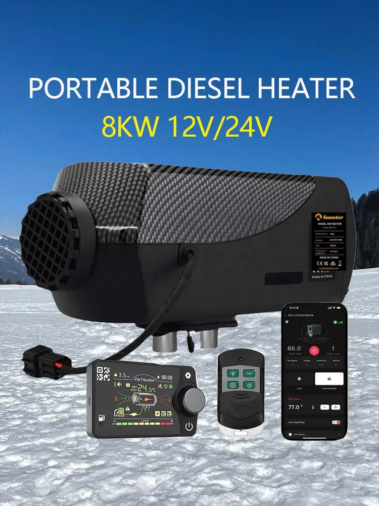 8KW Diesel Heater Bluetooth APP&24H Timing 12V&24V Diesel Air Heater Rapid Heating Night Heater For Home Truck Boat Garage Tent