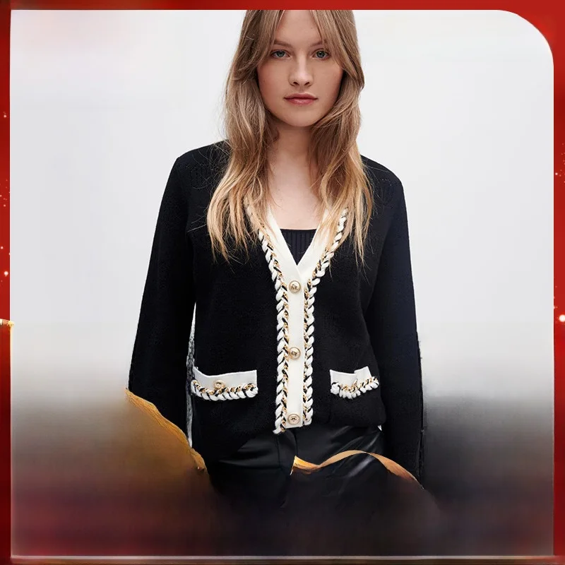 

Женский вязаный кардиган Ele V-Ne с V-образным вырезом, разноцветный, прямого кроя, с длинными рукавами, осенне-зимняя новинка MaSandeM