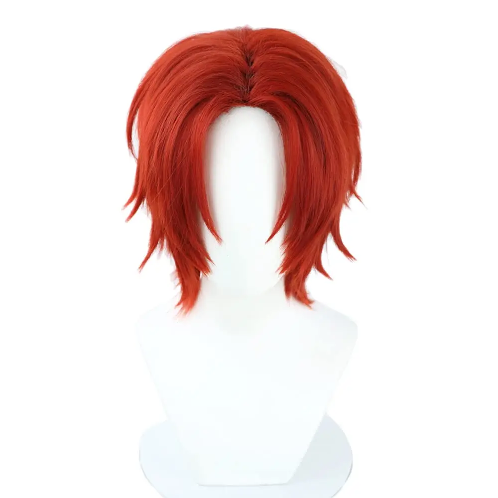 Short Shanks Men's Cosplay Red Anime Wig Mens Red Wig Short Layered  Anime Heat Resistant Full Hair Man Halloween Party Wigs