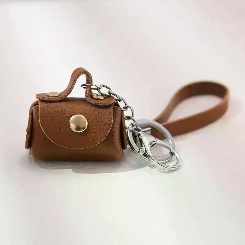 Kawaii Mini Bag Keychain PU Leather Small Handbag Coin Purses Keyring Headphone Bag Women Car Purse Pendant Keyholders Bag Parts