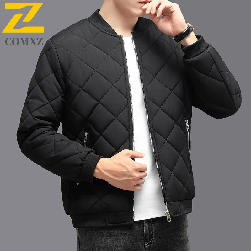 COMXZ 2025 Men Padded Fleece Lined Thick Coat Winter Trendy Handsome Jacket Casual Youth Baseball Collar Light Padded Jacket