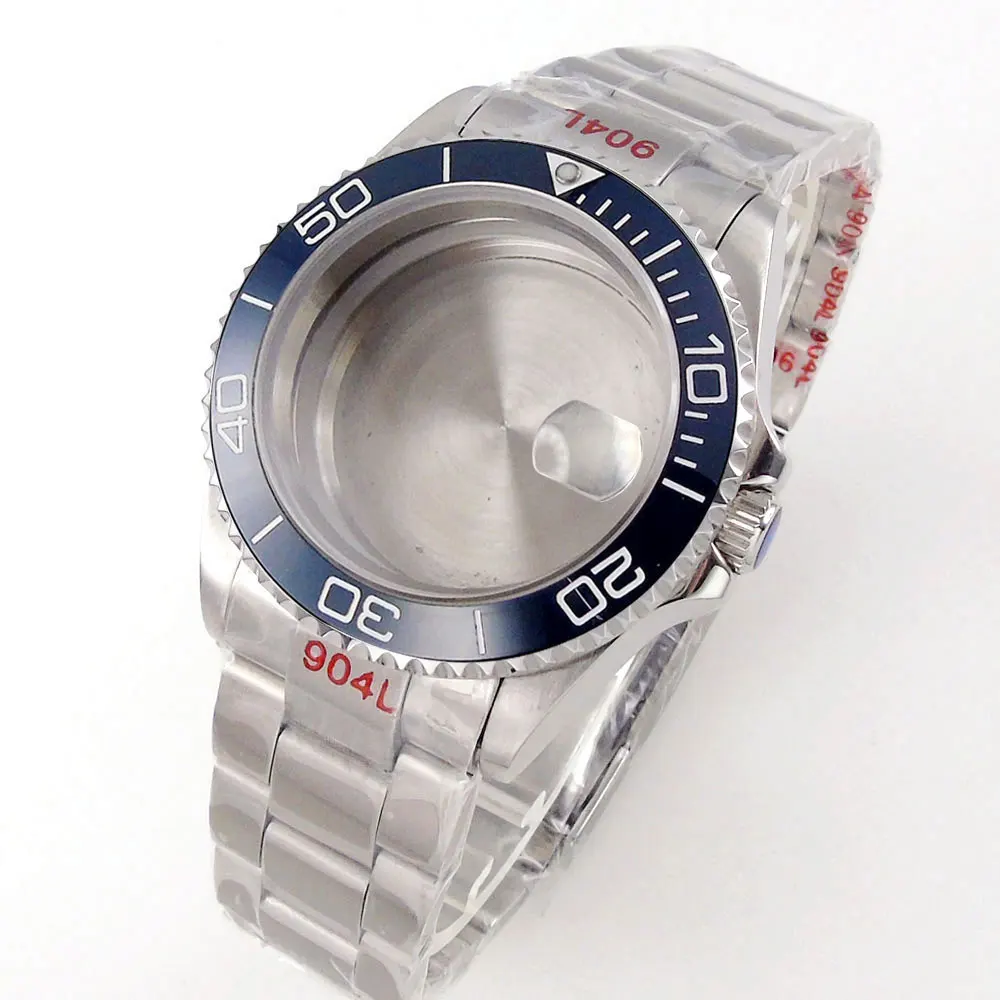 Caja de reloj impermeable con inserción azul marino para NH34 NH35 NH36 NH72 ETA2824 PT5000 MIYOTA DG MINGZHU 904L banda 40mm caja de acero