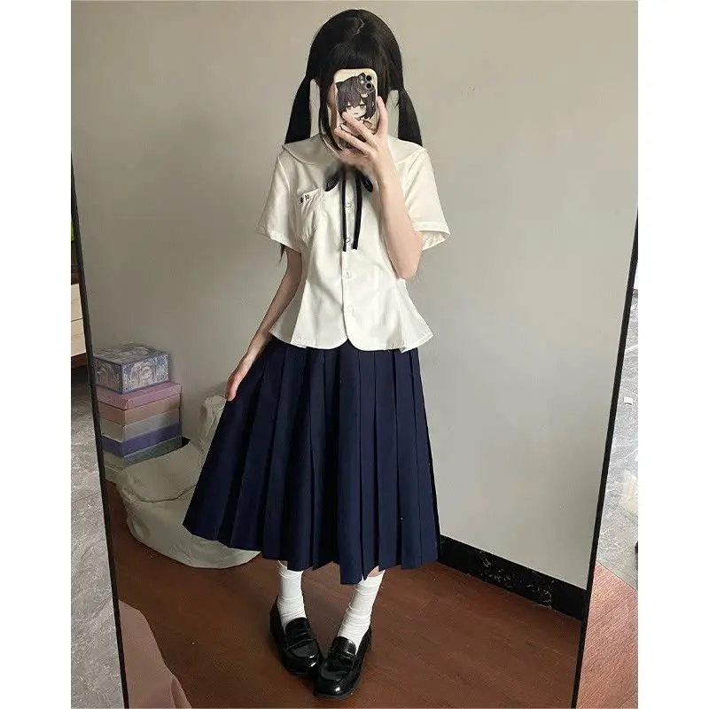 

plus Size Japanese Style School Uniform Set with Embroidered Slim Fit Shirt And Long Skirt for Women Casual Wear All Seasons