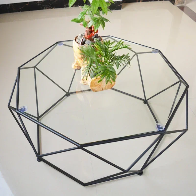 Modern Tempered Glass Coffee Table Iron Small Apartment Round Table Creative Personality Art Fashion Living Room