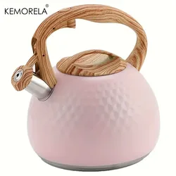 KEMORELA 3L Stainless Steel Heat-Resistant Hammer Pattern Whistle Sound Kettle Wooden handle Boiling Kitchenware Gas Induction