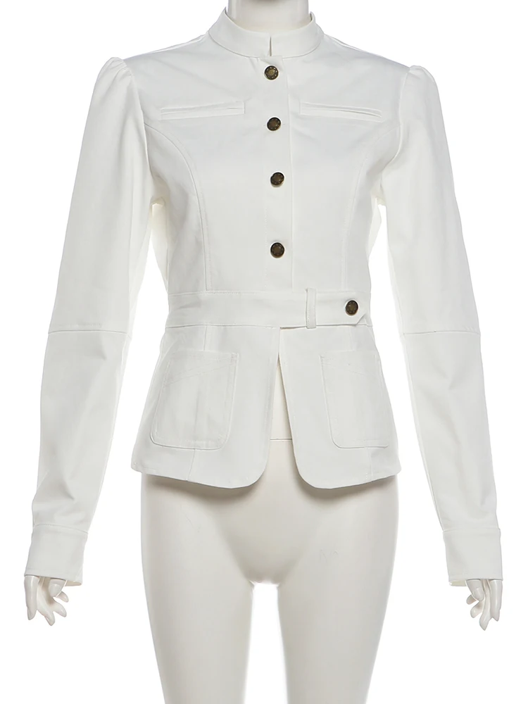 Weird Puss Damen-Mantel mit einreihiger Knopfleiste, O-Ausschnitt, lange Ärmel, Freizeit, schmal geschnitten, Büro-Stil, schlicht, klassisch, Herbstmode, schick, Streetwear – Detail 3