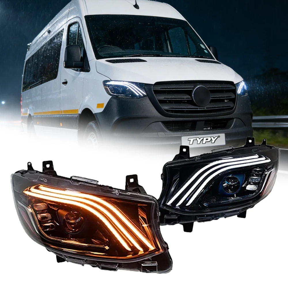 

Фары TYPY для Mercedes-Benz Sprinter 2018-2023, светодиодные лампы, дневные ходовые огни, динамические указатели поворота, автомобильные аксессуары