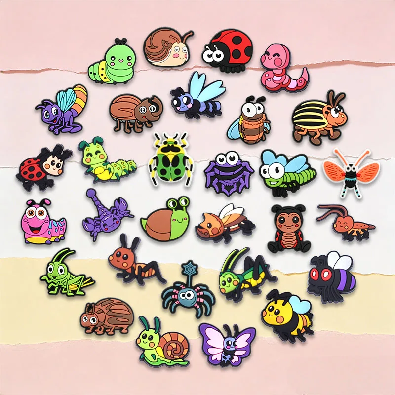30Pcs Animal Shoe Charms for Crocs Wristband Sandals, Cute Insect Shoe Decoration Charms Pack for Birthday Party Favors Gifts