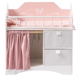 Robotime Baby Doll Cuna Cama de muñeca de madera con almacenamiento Ropa de cama y ganchos de madera Muebles de muñeca rosa para niñas mayores de 3 años