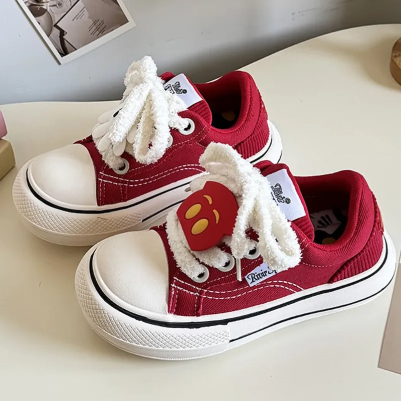 

2025 Spring Women's Cute Ugly-Cute Chunky Canvas Shoes, Thick-Sole White Round-toe Sneakers, Trendy Casual Skate Shoes for Women