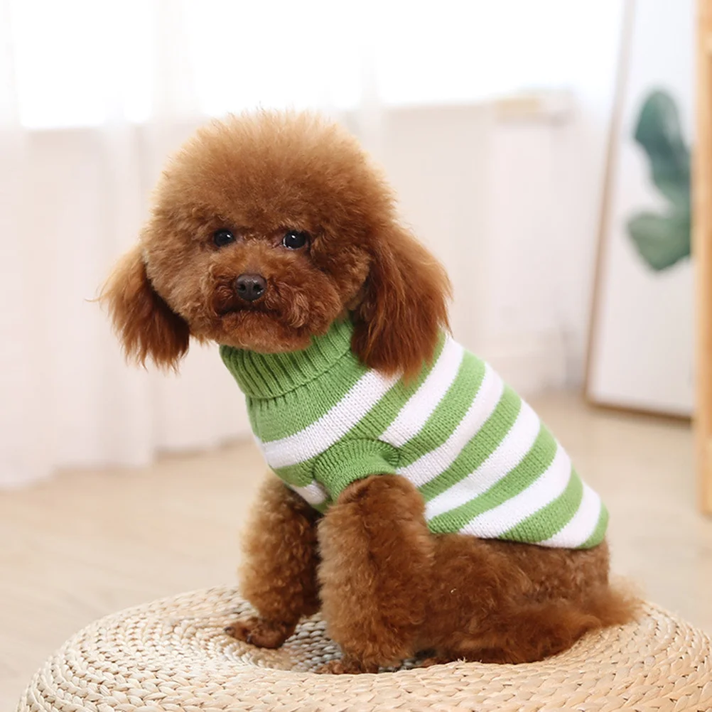 

Dog Two-Legged Sweater Fashion Stripe High Collar Green Size S Woolen Yarn Pet Sweater Puppy Clothes Outdoor Walking Jogging