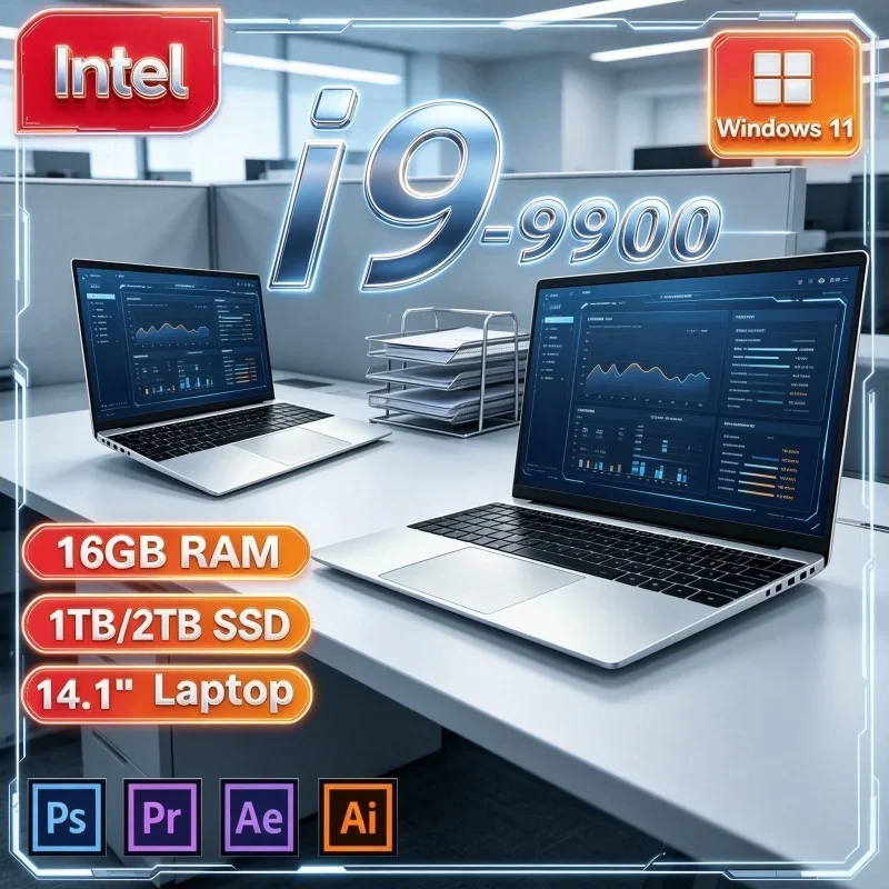 New 2026 Hot I9‑9900 14.1 Inch FHD IPS Notebook 120Hz Backlit KB 16/32GB RAM 2TB SSD Win11 Daily Business Laptop