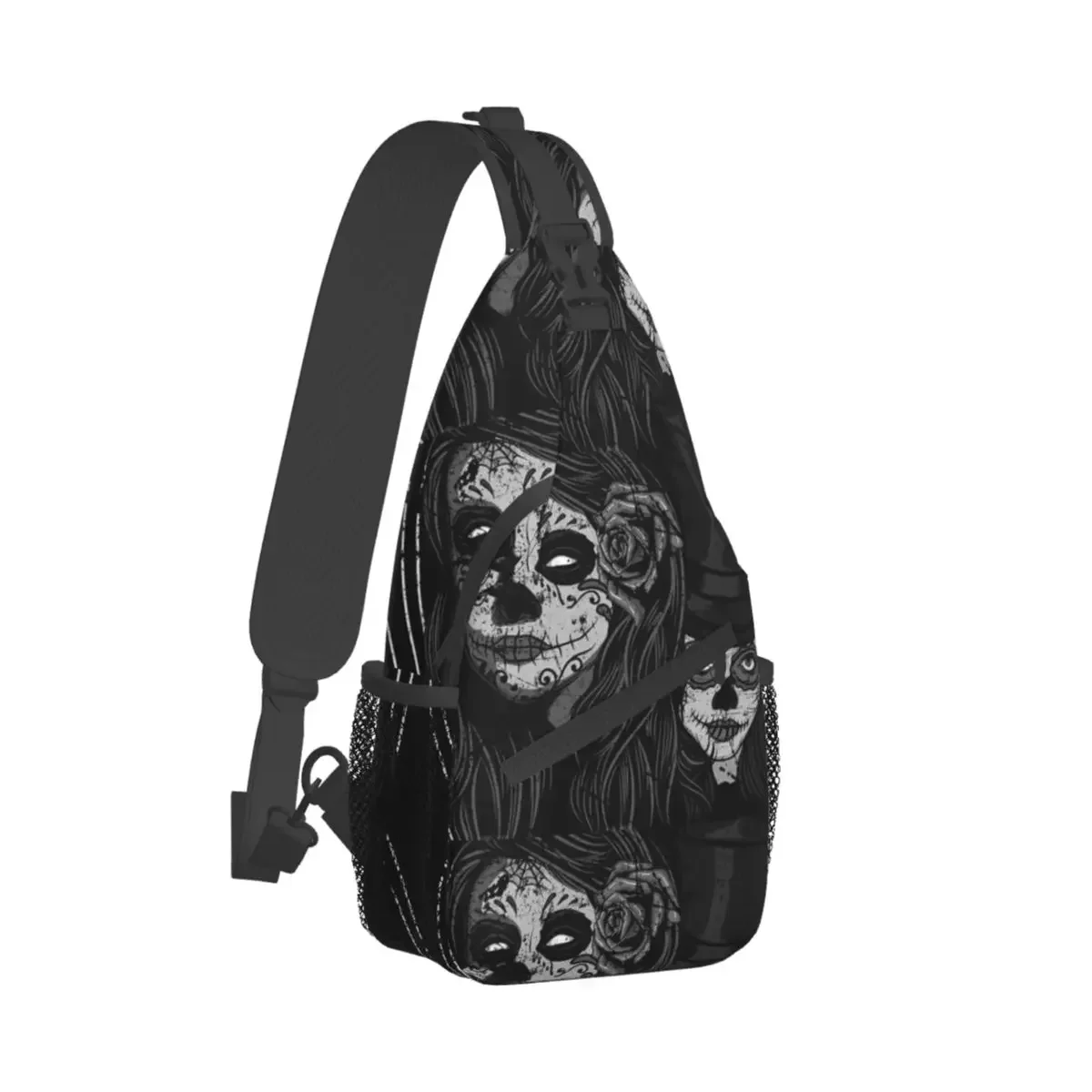 Sugar Skulls Dia De Los Muertos Sling Bag Chest Crossbody Shoulder Backpack Outdoor Sports Daypacks Mexican Death Festival Bags