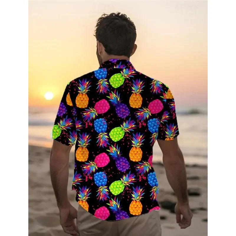 Pineapple Tropical Men'S Shirt Summer Aloha Shirt Casual Holiday Summer Spring Turndown Short Sleeve Stretch Fabric Shirt