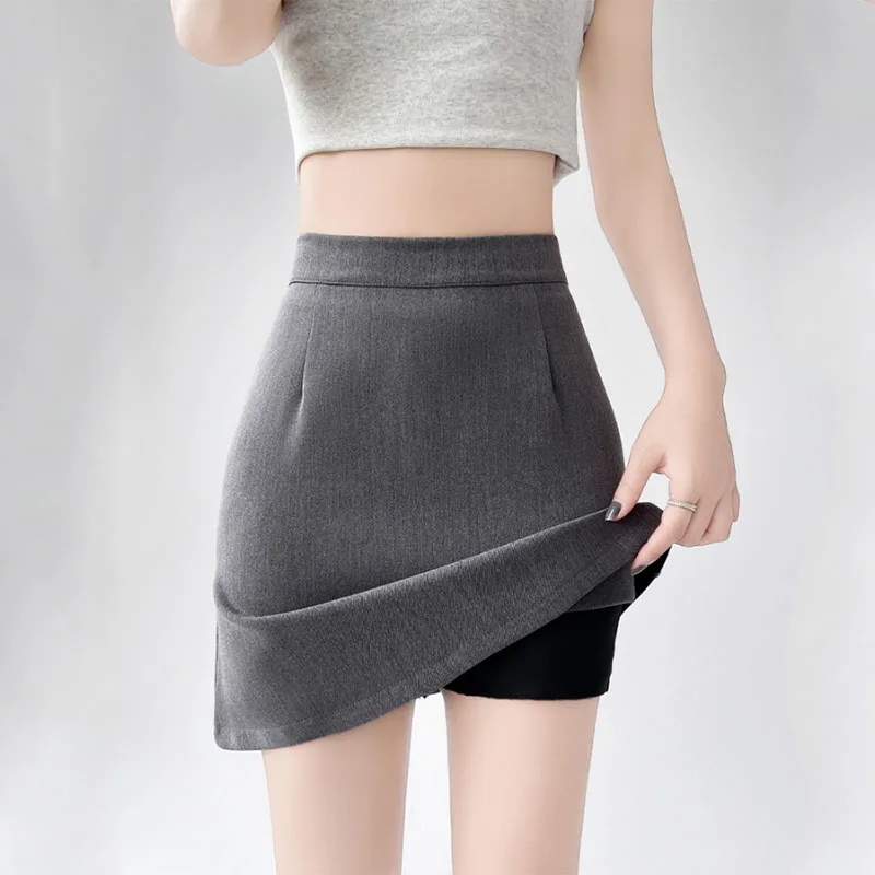 Black Gray Office Lady Mini Skirts Korean Temperament High Waisted Hip Wrap Skirt Women Solid Color Basic A-Line Short Skirts