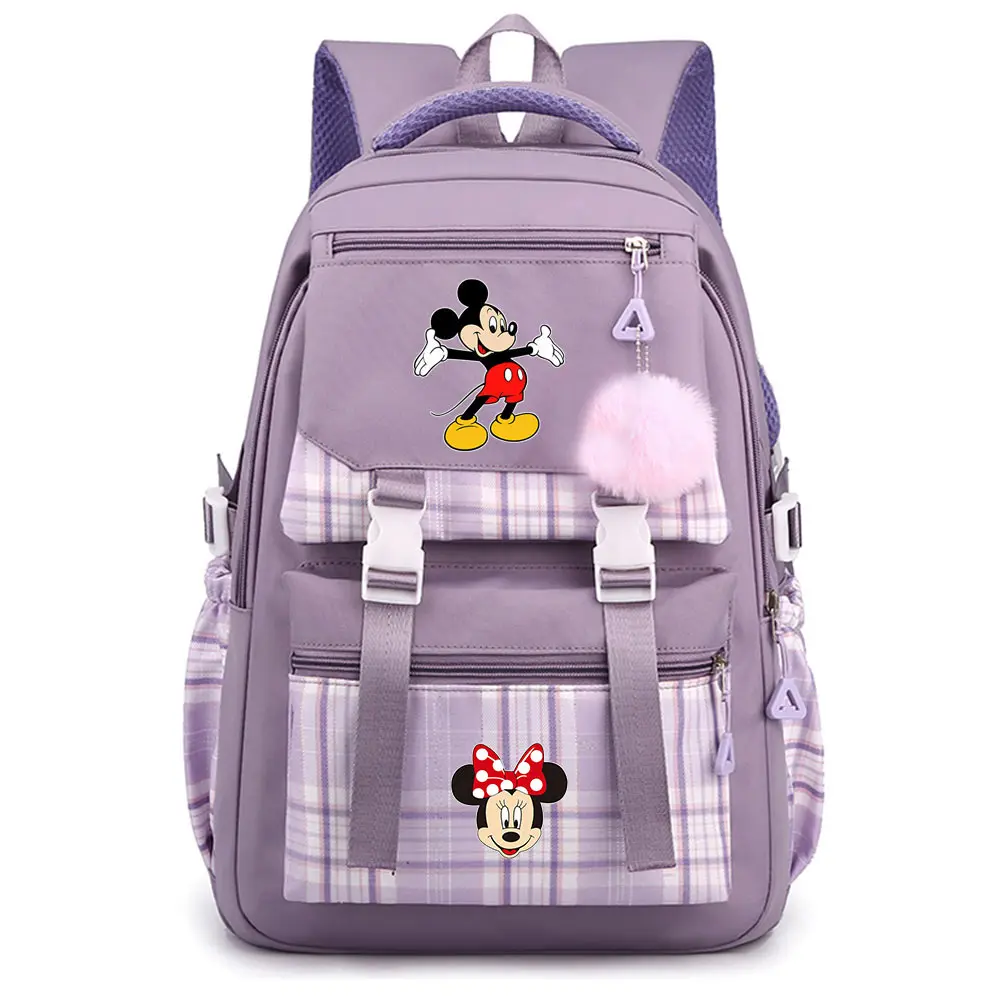 Kawaii Girls Boys Kids Mickey Minnie Mouse School Book Bags Teenagers Schoolbags Student Backpack Women plaid Travel Bagpack