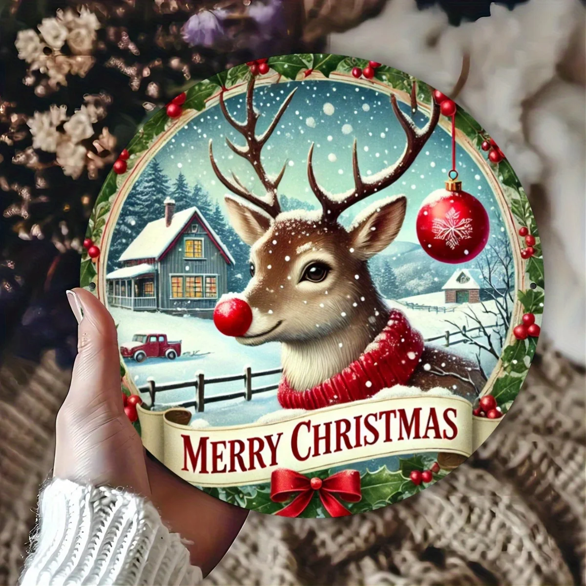 1pc, 7.87x7.87 inches, Rustic Christmas Merry Deer Sign, Festive Door & Window Decor, Home & Room Accent, Artistic Iron Craft