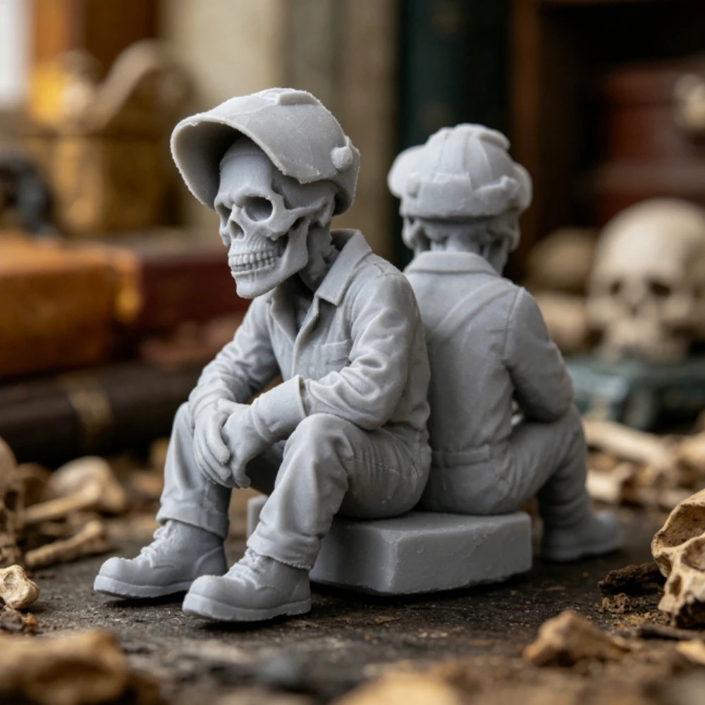 Sitting Skeleton Worker Figurine Gothic Style Edge Sitter Statue Skull Ornament for Home Office DeskWorkshop Shelf Display Decor