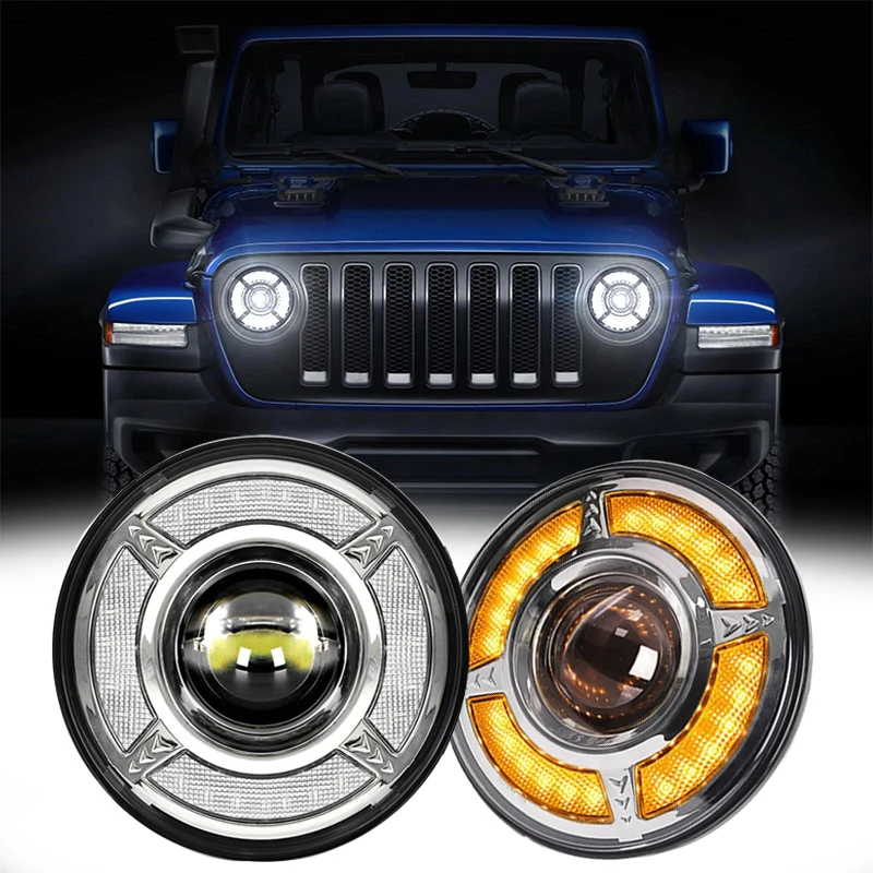 7 Inch LED Headlights Filed 4x4 Turn Signal Round HeadLight for Land Rover Defender Lada Niva 4X4 Uaz Hunter Mazda Miata MX5