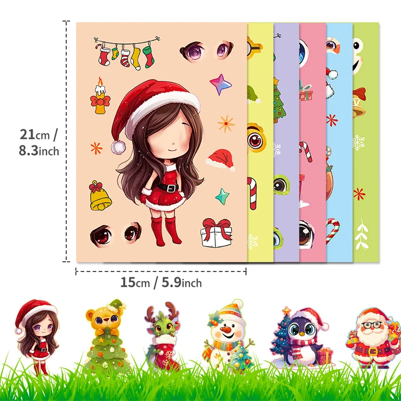 Funny DIY Christmas Stickers Make A Santa Claus Girl Snowman Socks Penguin Face Puzzle Stickers Christmas Gifts For Kids Toddler