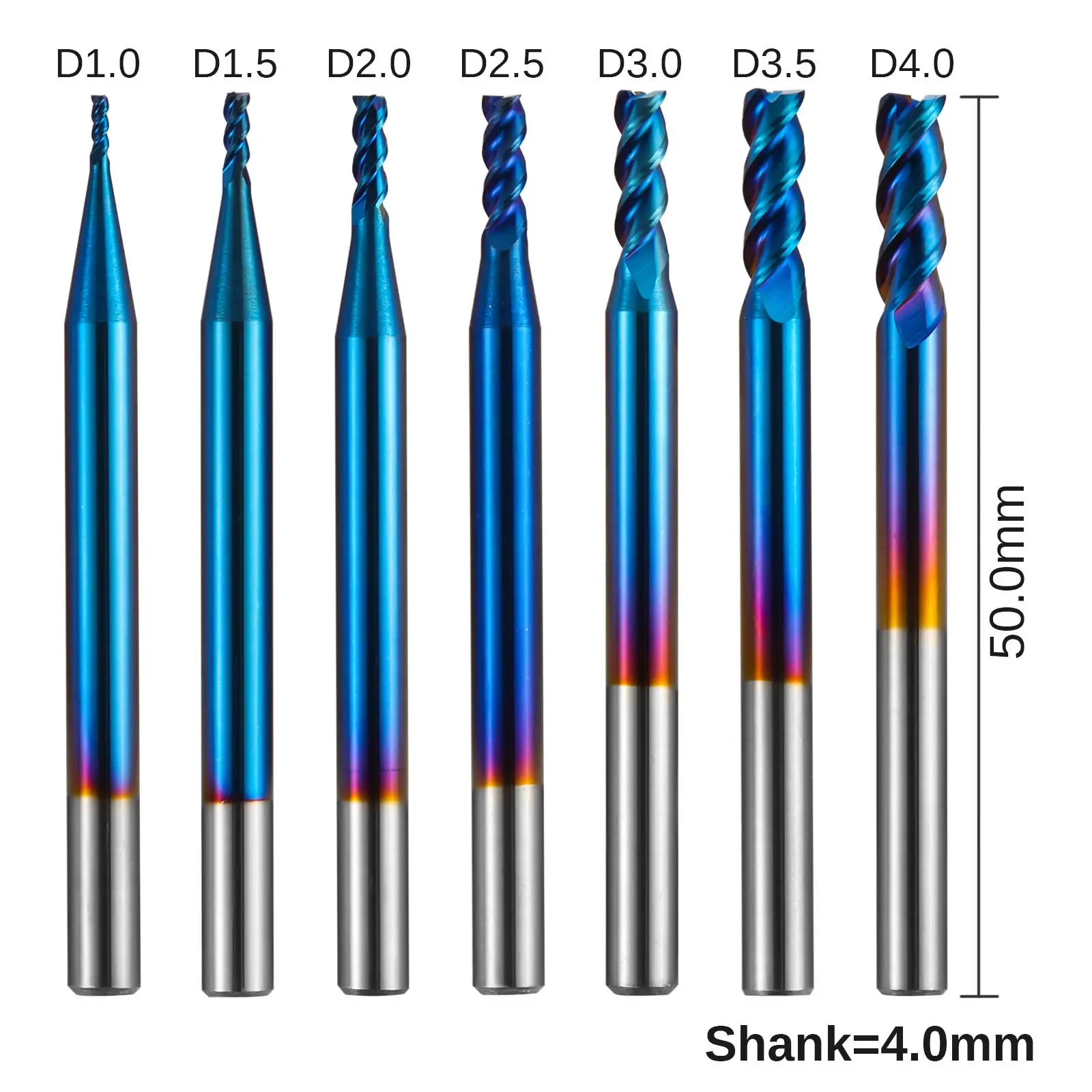 Genmitsu 3-Flute Square End Mill for Aluminum Applications, Nano Blue Coat CNC Router Bits, High Feed U-Type Design