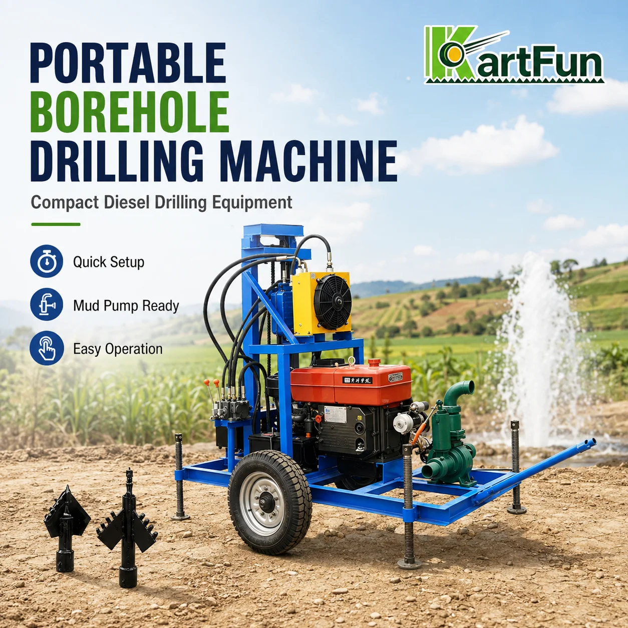 Wheeled Portable Drilling Rig 150m Depth Hydraulic Water Well Drilling Machine For Construction Site