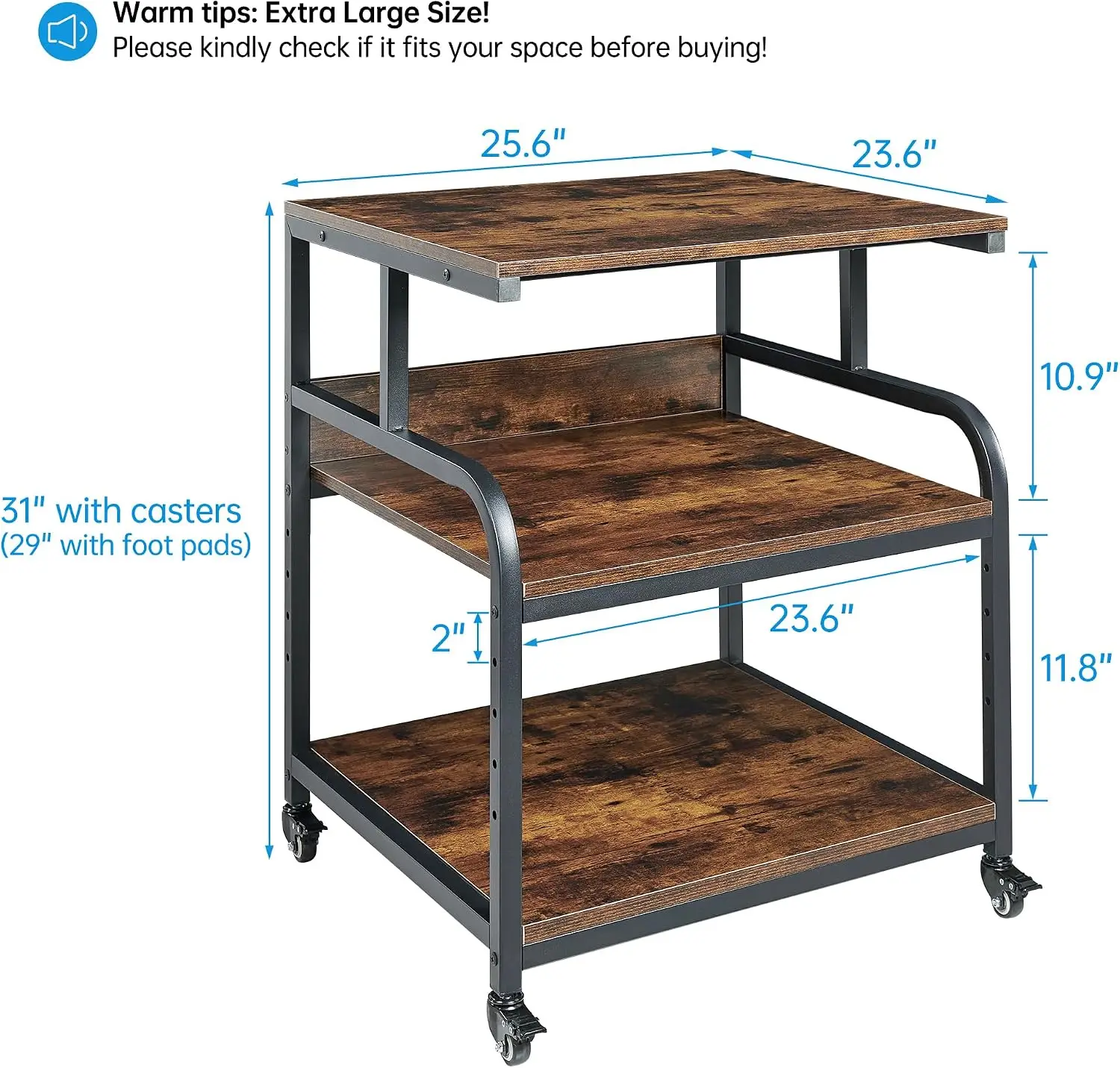 Extra Large 3D Printer Stand Table with Adjustable Storage Shelf