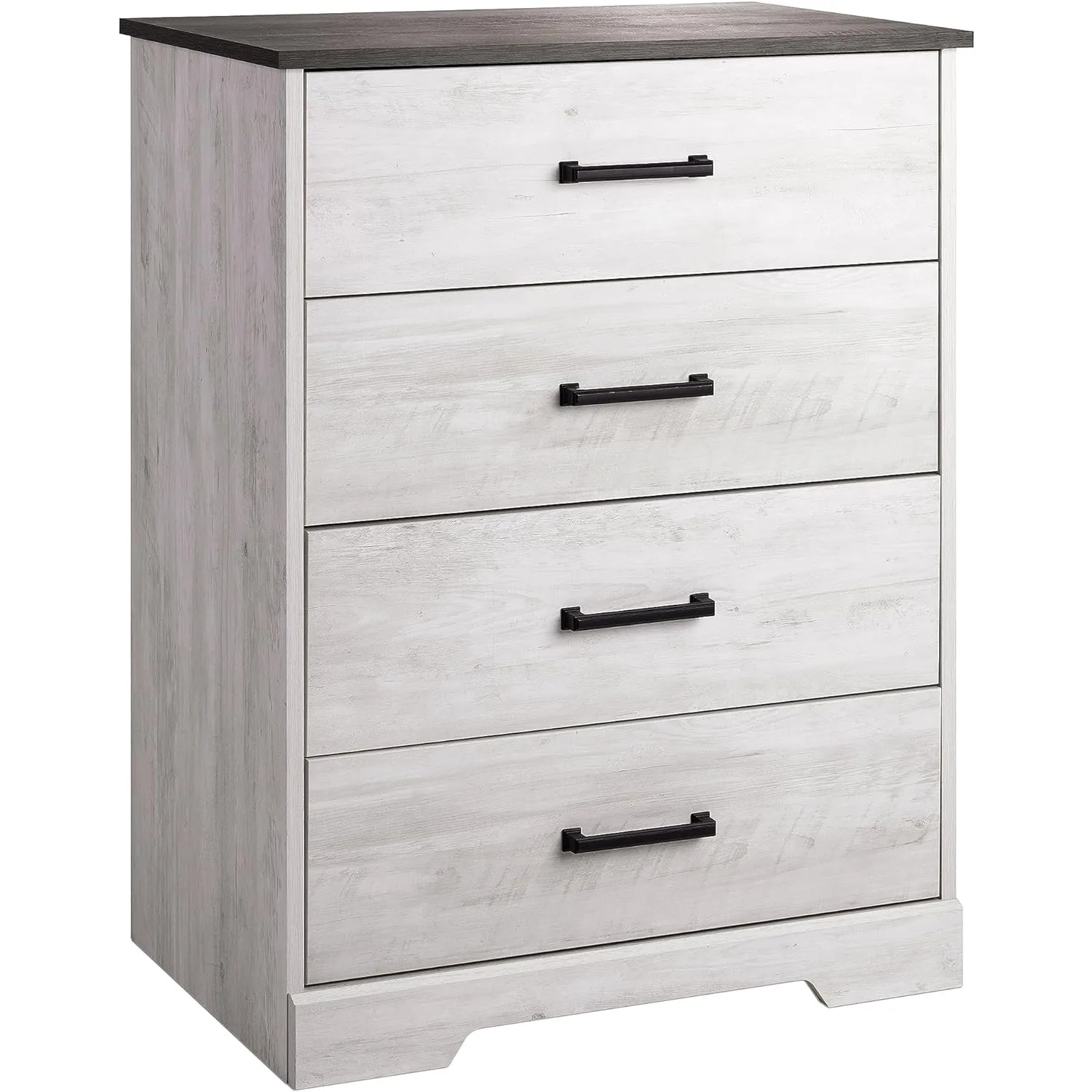 

Prepac Rustic Ridge Farmhouse Chest, Wooden Bedroom Dresser with 4 Storage Drawers, 18.25in x 27.5in x 35.5in, Washed White