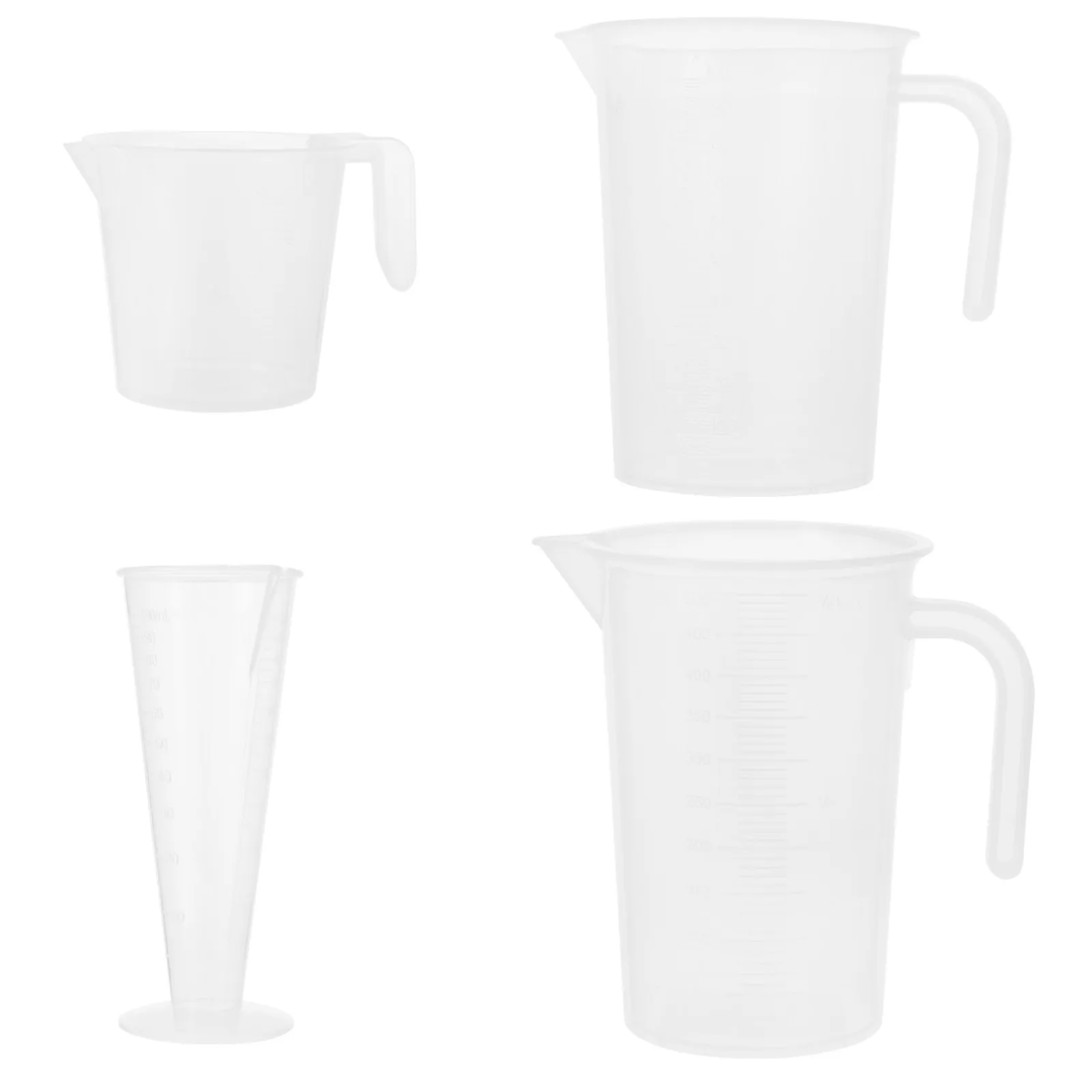4Pcs Clear Plastic Measuring Cups Set with Easy Read Markings Touch Handle V Shaped Spout for Baking Shop Kitchen Measuring Jug