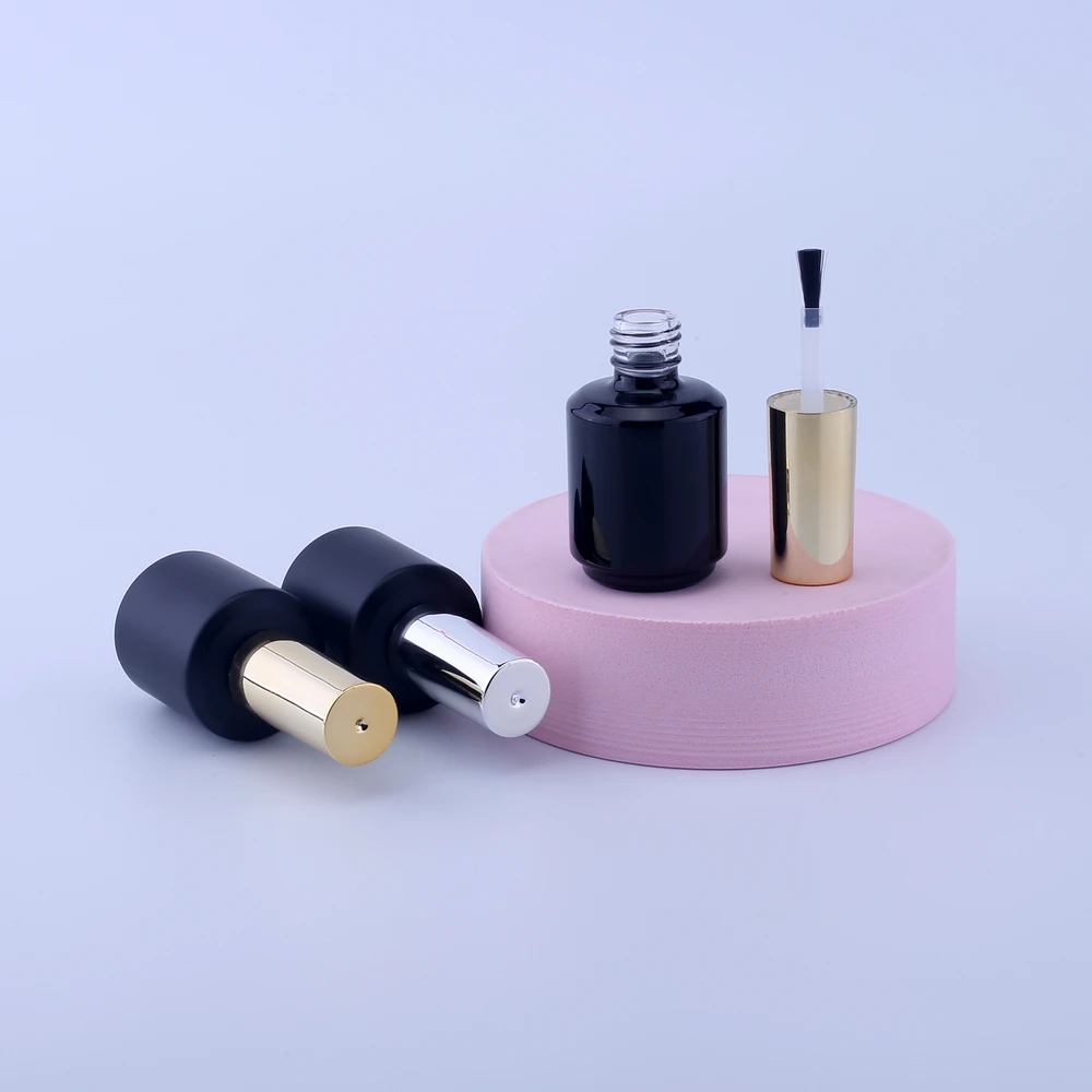 10pcs 15ml Empty Black Nail Polish Bottle &Small Brush Nail Art Container Glass Nail Oil Bottles Garrafa