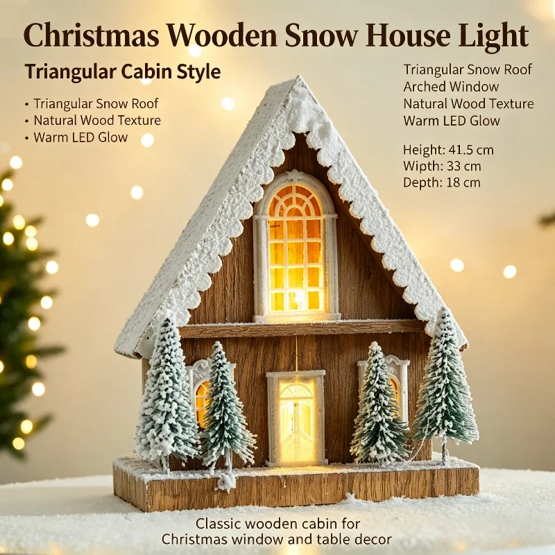 Vintage Wooden Snow Cabin Ornament  Glowing Decor 2026 New Arrival European Style Miniature House for Mantel Shelf Holiday Setup
