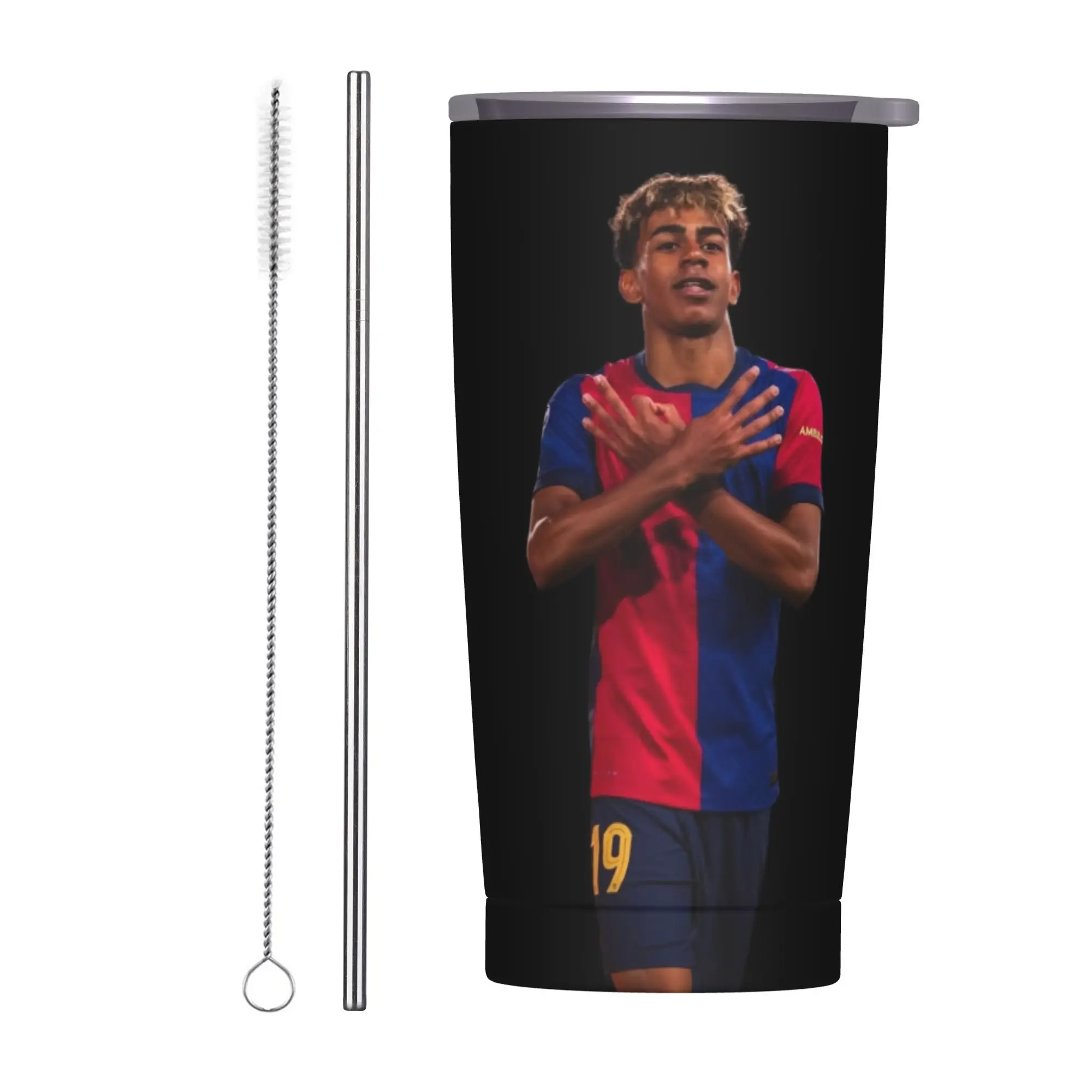 Lamine Y-Yamal Insulated Tumbler with Straws Football Soccer Vacuum Thermal Mug Double Wall Hot Cold Drink Cups, 20oz