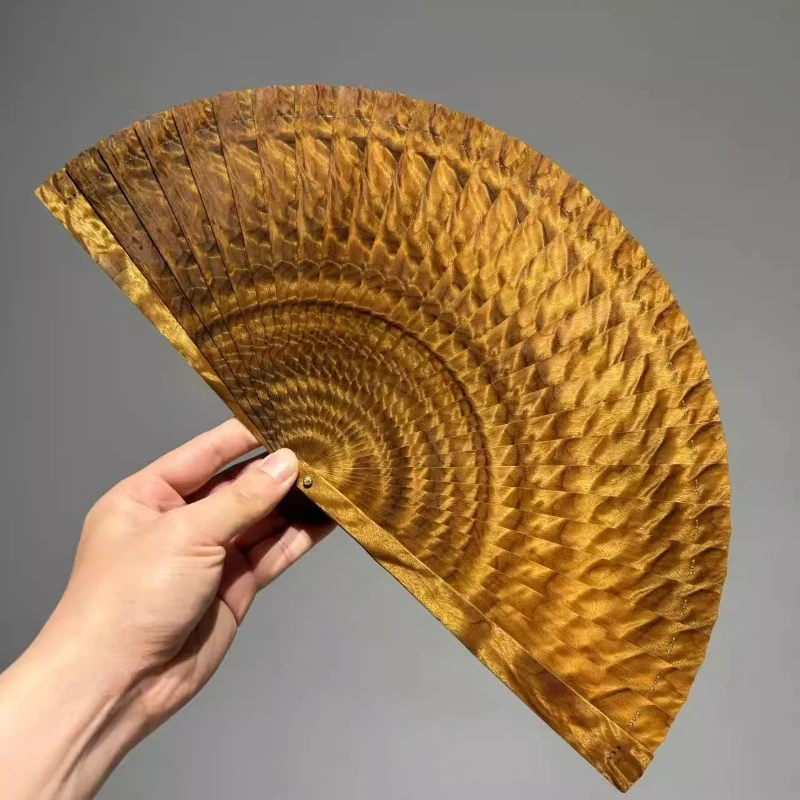 Wooden fan full of water waves, ancient style catwalk, fragrant wood fan, Chinese style folding , dead wood old material,